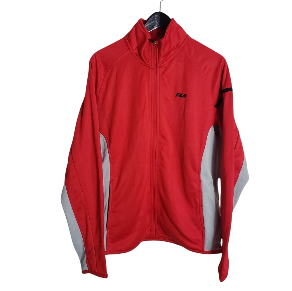 Fila Red Gray Colorblock Track Jacket Sz S Fleece Lined Full Zip Long Sleeved